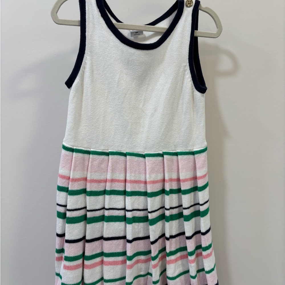 Janie and Jack White Knit Tank Dress with Pink, Green & Navy Stripes